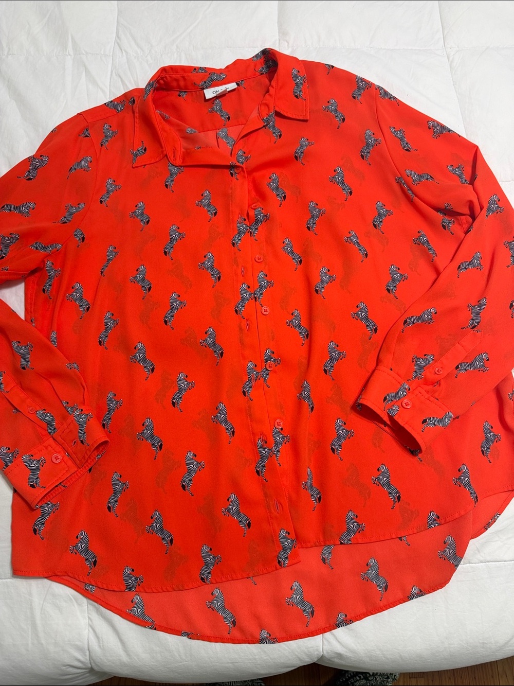 Women’s orange Button-Up Shirt with Zebra Print